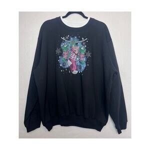 Top Stitch by Morning Sun Women's Long Sleeve Christmas Cat Sweatshirt Size 2X